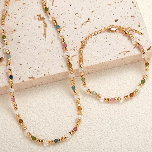 Natural Rainbow Tourmaline Beaded Jewelry Set